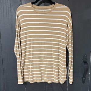GAP Striped Crewneck Tee in Camel and White